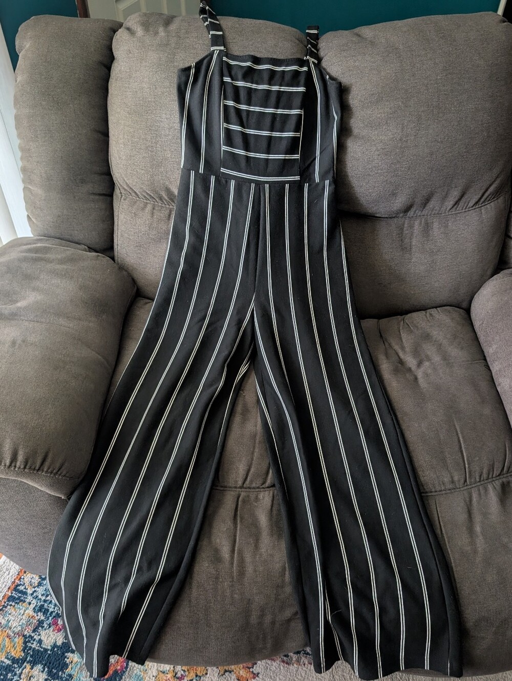 Rewind Black Vertical-Stripe Wide-Leg Jumpsuit